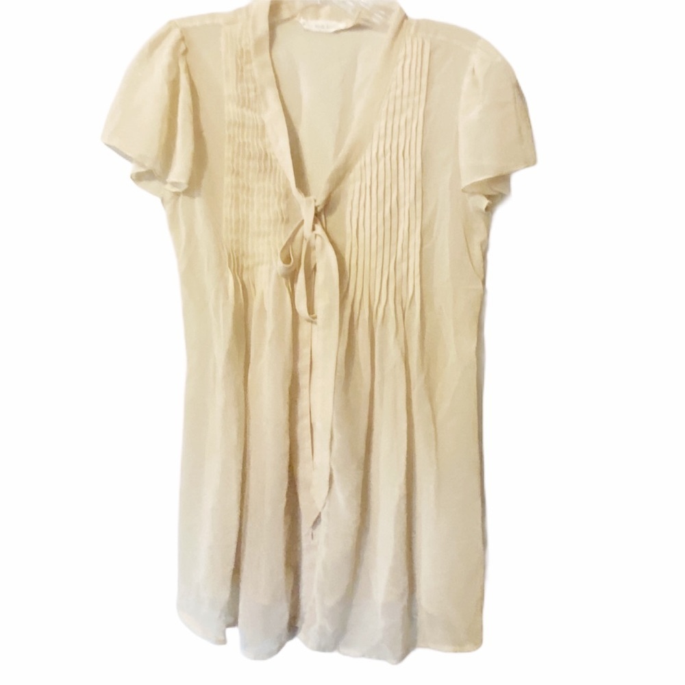 Blue Bird Cream Sheer Pintuck Babydoll Blouse Romantic Boho Coquette Chic Size S